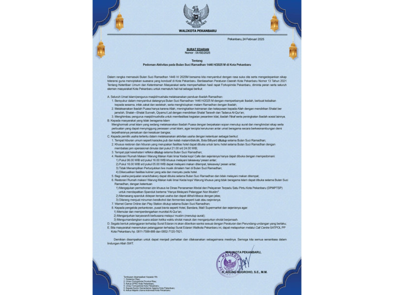 SE Pedoman Aktivitas Masyarakat saat Ramadhan Diterbitkan, THM Wajib Tutup