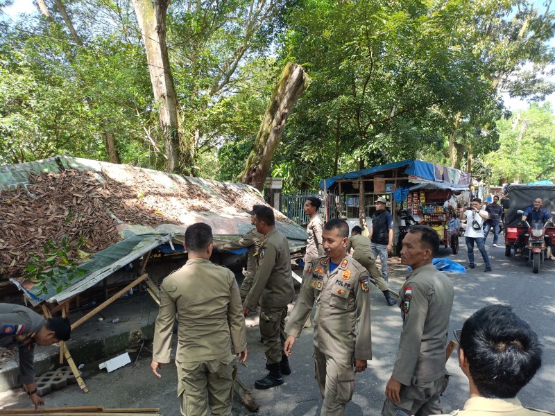 Satpol PP Pekanbaru Bongkar Puluhan Lapak Liar PKL di Kawasan Taman Kota